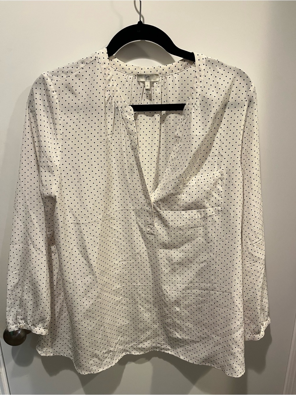 Joie White Blouse with Navy Dot Print